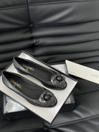 CHANEL BALLET FLAT BLACK LAMBSKIN WITH FLOWER