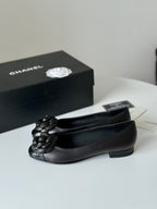 CHANEL BALLET FLAT BLACK LAMBSKIN WITH FLOWER