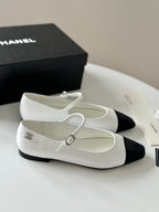 CHANEL MARY JANE WHITE MIX BLACK CALFSKIN