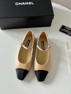 CHANEL MARY JANE BEIGE CREAM MIX BLACK CALFSKIN