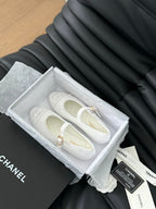 CHANEL MARY JANE SHOES IN WHITE LAMBSKIN