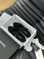 CHANEL MARY JANE SHOES BLACK CORDUROY TWILL FABRIC