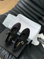 CHANEL MARY JANE SHOES BLACK CORDUROY TWILL FABRIC