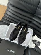 CHANEL MARY JANE SHOES BLACK CORDUROY TWILL FABRIC