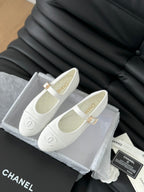 CHANEL MARY JANE SHOES WHITE CORDUROY TWILL FABRIC