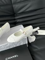 CHANEL MARY JANE SHOES WHITE CORDUROY TWILL FABRIC