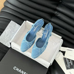 CHANEL CLASSIC HIGH SLINGBACK CERULEAN BLUE CALFSKIN