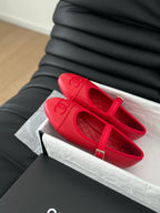 CHANEL MARY JANE SHOES IN ROSE RED LAMBSKIN