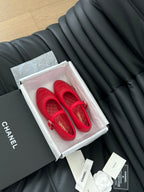 CHANEL MARY JANE SHOES IN ROSE RED LAMBSKIN
