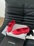 CHANEL MARY JANE SHOES IN ROSE RED LAMBSKIN