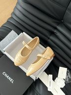 CHANEL MARY JANE SHOES IN DARK CREAM LAMBSKIN