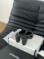 CHANEL HIGH SLINGBACK IN BLACK MIX WHITE TWEED AND LAMBSKIN