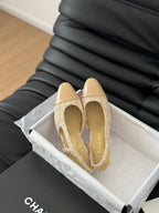 CHANEL CLASSIC HIGH SLINGBACK CORN YELLOW TWEEDS AND CALFSKIN