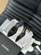 CHANEL HIGH SLINGBACK IN BLACK TWEED AND LAMBSKIN
