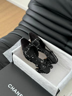 CHANEL HIGH SLINGBACK IN BLACK TWEED AND LAMBSKIN