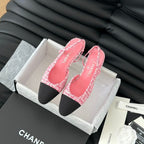 CHANEL HIGH SLINGBACK IN LIGHT PINK TWEED AND BLACK LAMBSKIN