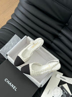CHANEL HIGH SLINGBACK IN WHITE TWEED AND BLACK LAMBSKIN