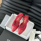 CHANEL HIGH SLINGBACK IN RUBY RED TWEED AND LAMBSKIN