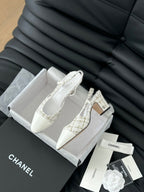 CHANEL HIGH SLINGBACK IN WHITE TWEED AND LAMBSKIN