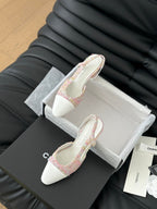 CHANEL HIGH SLINGBACK IN LIGHT PINK TWEED MIX WHITE LAMBSKIN