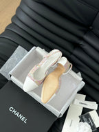 CHANEL HIGH SLINGBACK IN LIGHT PINK TWEED MIX WHITE LAMBSKIN