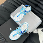 CHANEL Double C Classic One-Strap Sandals White Sky Blue Lambskin