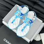 CHANEL Double C Classic One-Strap Sandals White Sky Blue Lambskin
