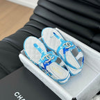 CHANEL Double C Classic One-Strap Sandals White Sky Blue Lambskin