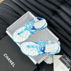 CHANEL Double C Classic One-Strap Sandals White Sky Blue Lambskin