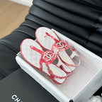 CHANEL Double C Classic One-Strap Sandals White Pink Lambskin