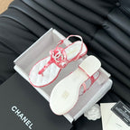 CHANEL Double C Classic One-Strap Sandals White Pink Lambskin