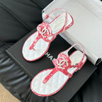 CHANEL Double C Classic One-Strap Sandals White Pink Lambskin