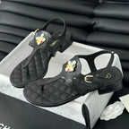 CHANEL Double C Classic One-Strap Sandals Black Lambskin