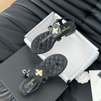 CHANEL Double C Classic One-Strap Sandals Black Lambskin