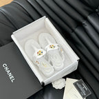 CHANEL Double C Classic One-Strap Sandals White Lambskin