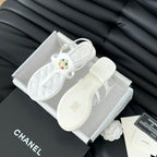 CHANEL Double C Classic One-Strap Sandals White Lambskin