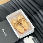 CHANEL Double C New Wood Grain Platform Sandal  Tan Brown Lambskin