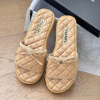 CHANEL Double C  New Butterfly Button Slippers Yellow Cream Lambskin