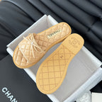 CHANEL Double C  New Butterfly Button Slippers Yellow Cream Lambskin