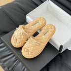 CHANEL Double C  New Butterfly Button Slippers Yellow Cream Lambskin