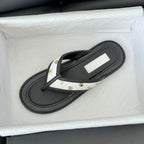 CHANEL Double C Thong Sandals Lambskin Black White