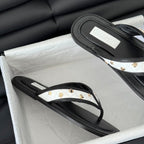 CHANEL Double C Thong Sandals Lambskin Black White