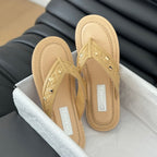 CHANEL Double C Thong Sandals Lambskin Tan Brown