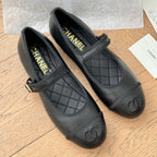 CHANEL Double C Marry Jane Shoes Black Lambskin