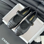 CHANEL Double C Marry Jane Shoes Black Lambskin