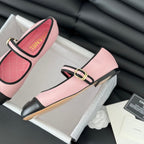CHANEL Double C Marry Jane Shoes Light Pink Lambskin