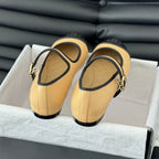 CHANEL Double C Marry Jane Shoes Yellow Cream Lambskin