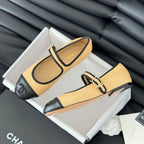 CHANEL Double C Marry Jane Shoes Yellow Cream Lambskin