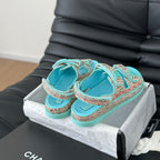 CHANEL Dad Sandals Sheepskin  Azure Blue
