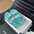 CHANEL Dad Sandals Sheepskin  Azure Blue